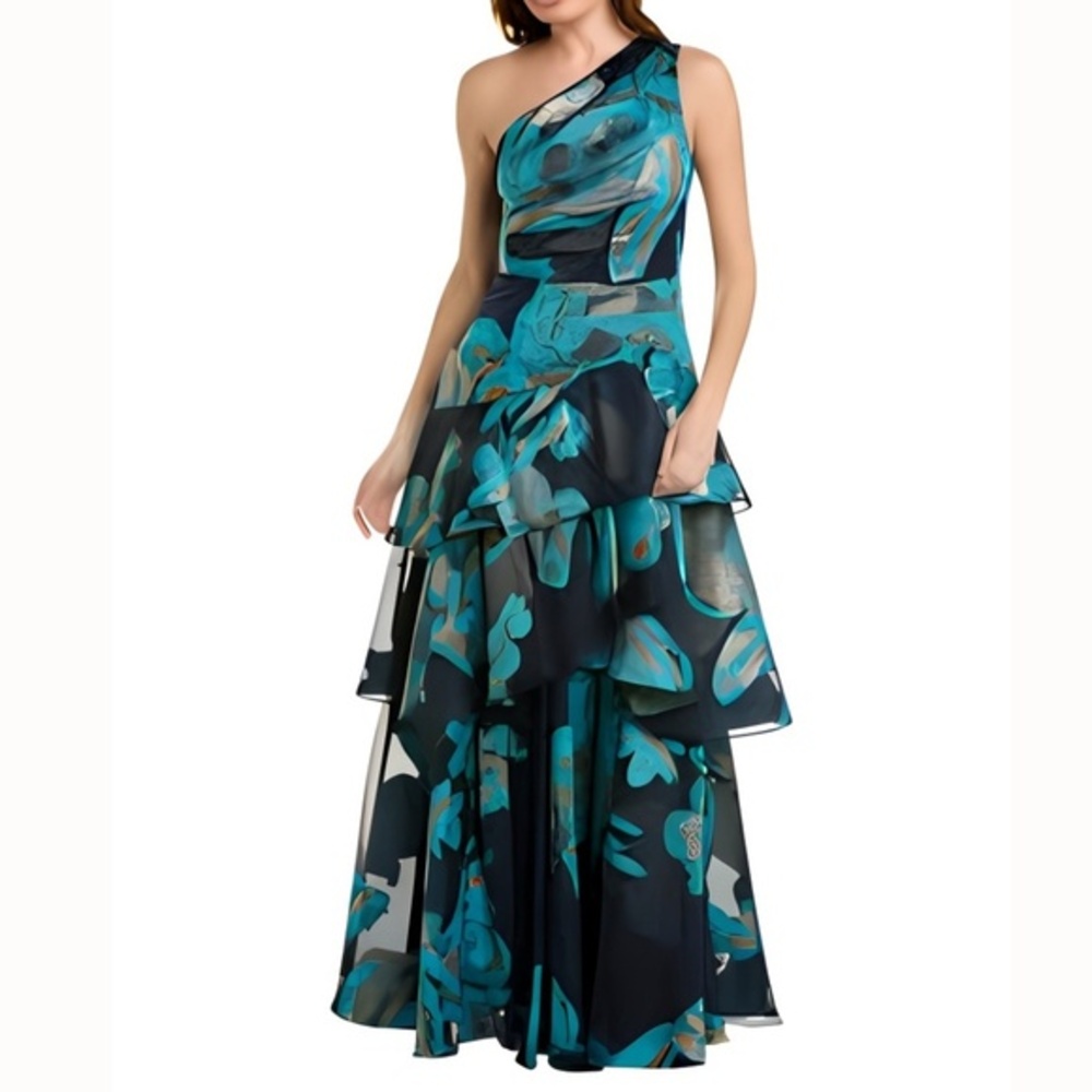 Aidan Mattox -  One-shoulder Jacquard Tiered Ballgown.